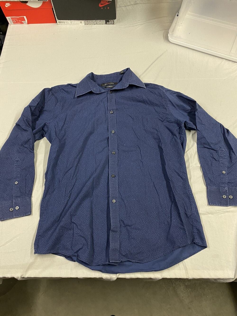 SEAN JOHN MEN'S Blue Pattern LONG SLEEVE BUTTON DOWN SHIRT SIZE L 16 1/2 32-33